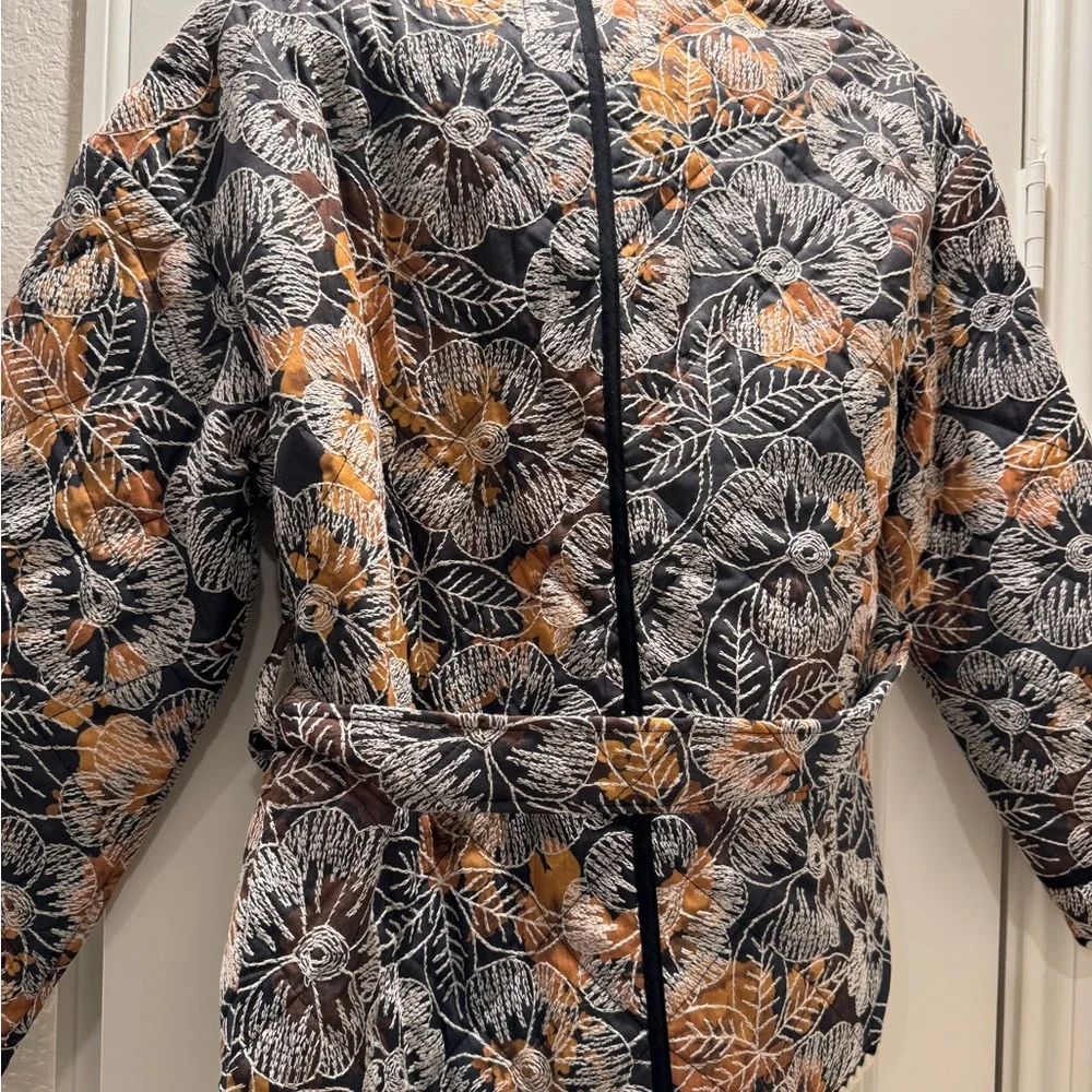 7 For All Mankind Floral Jacket - Black, White, and Orange - Picture 6 of 10